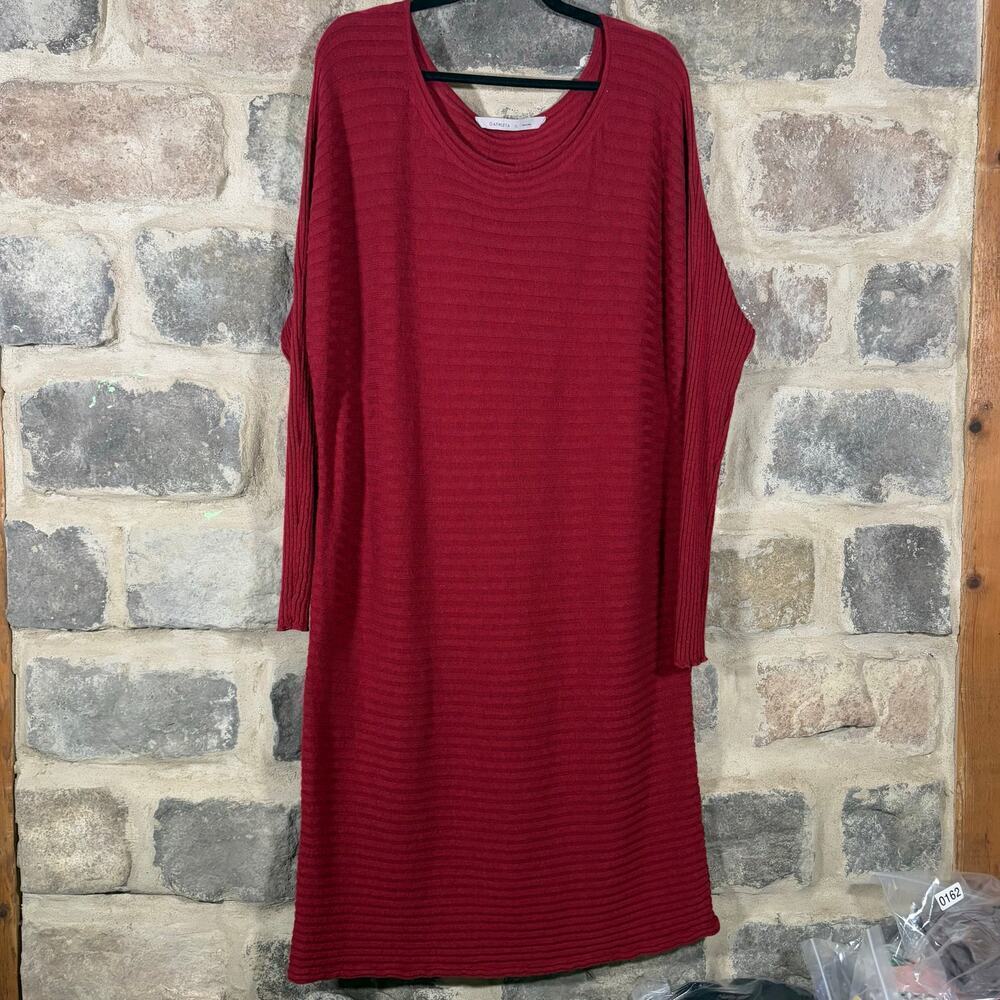 Athleta Sweater Dress Woman's XL Red Ribbed Knee Length Dolman Sleeve Minimalist